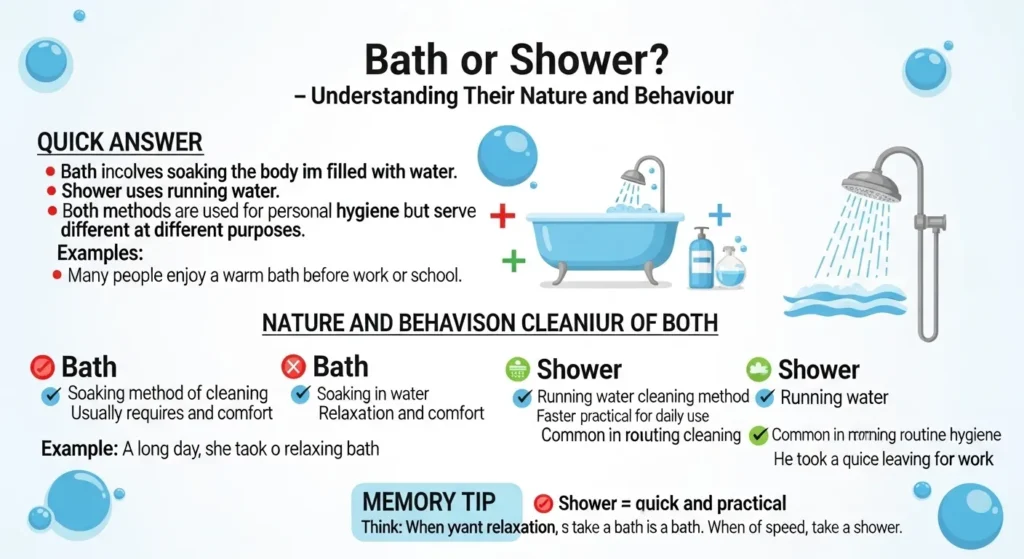 Nature and Behaviour of Bath and Shower