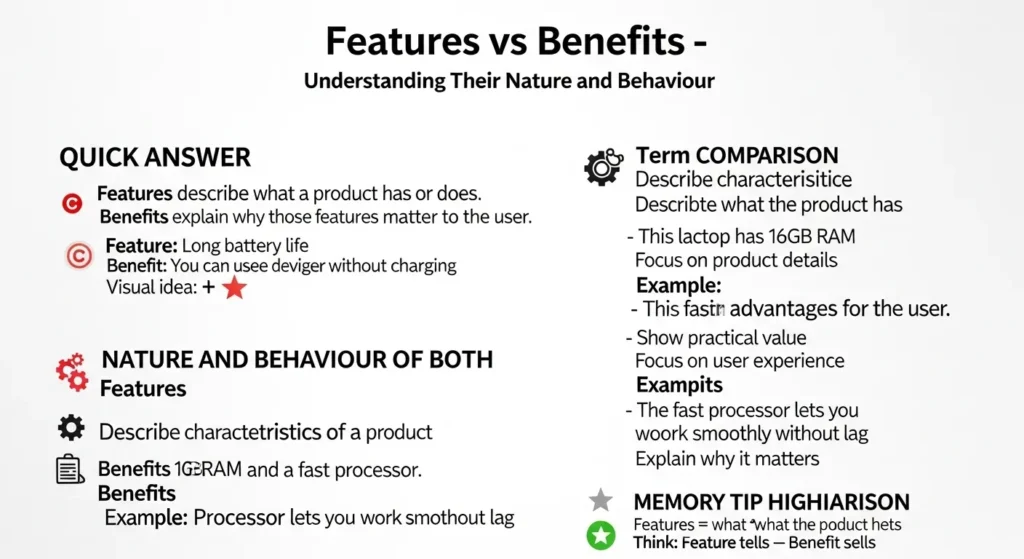 Nature and Behaviour of features and benefits