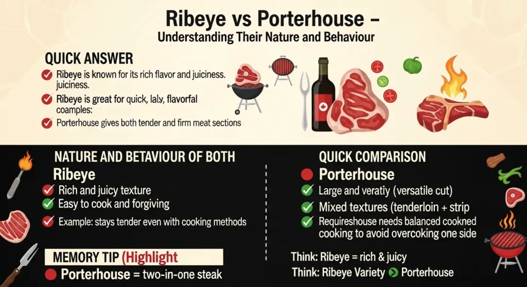 Nature and Behaviour of Ribeye and Porterhouse