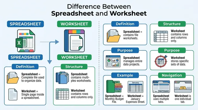 🔍 Difference Between Spreadsheet and Worksheet