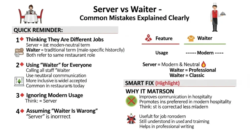 Common Mistakes with Difference Between Server and Waiter
