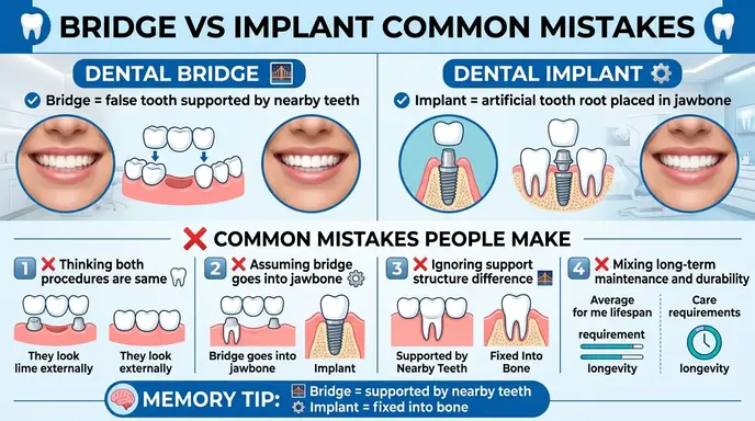 Common Mistakes with Difference Between Bridge and Implant
