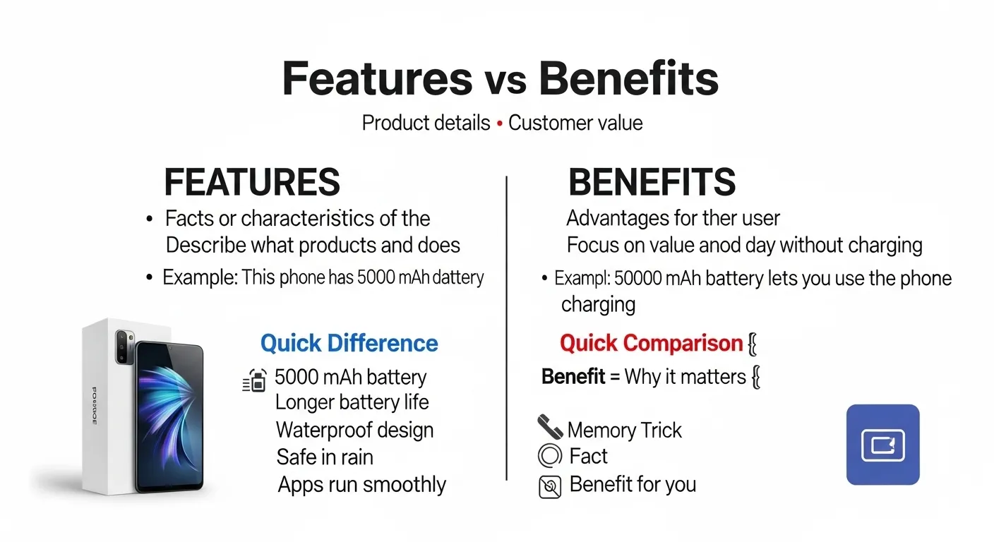 difference between features and benefits