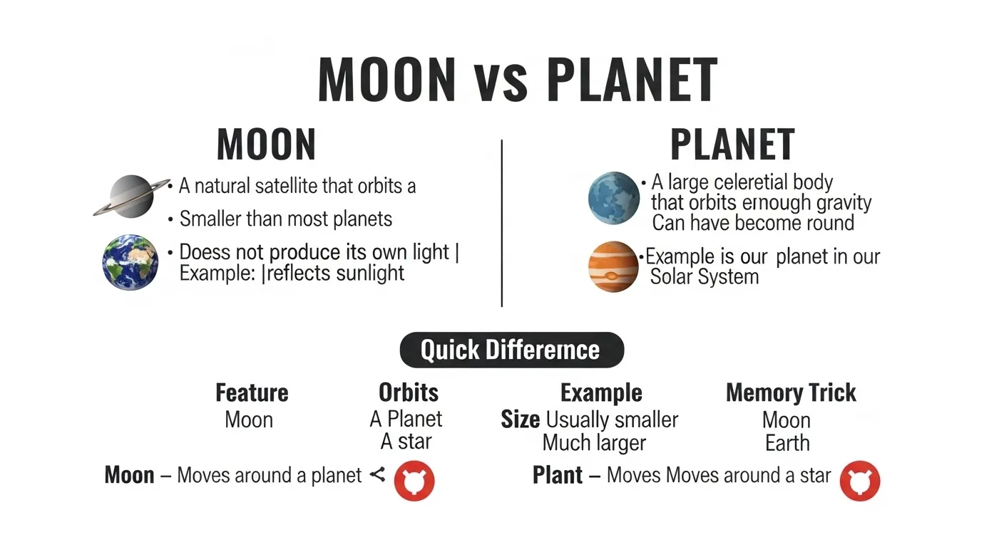 difference between moon and planet