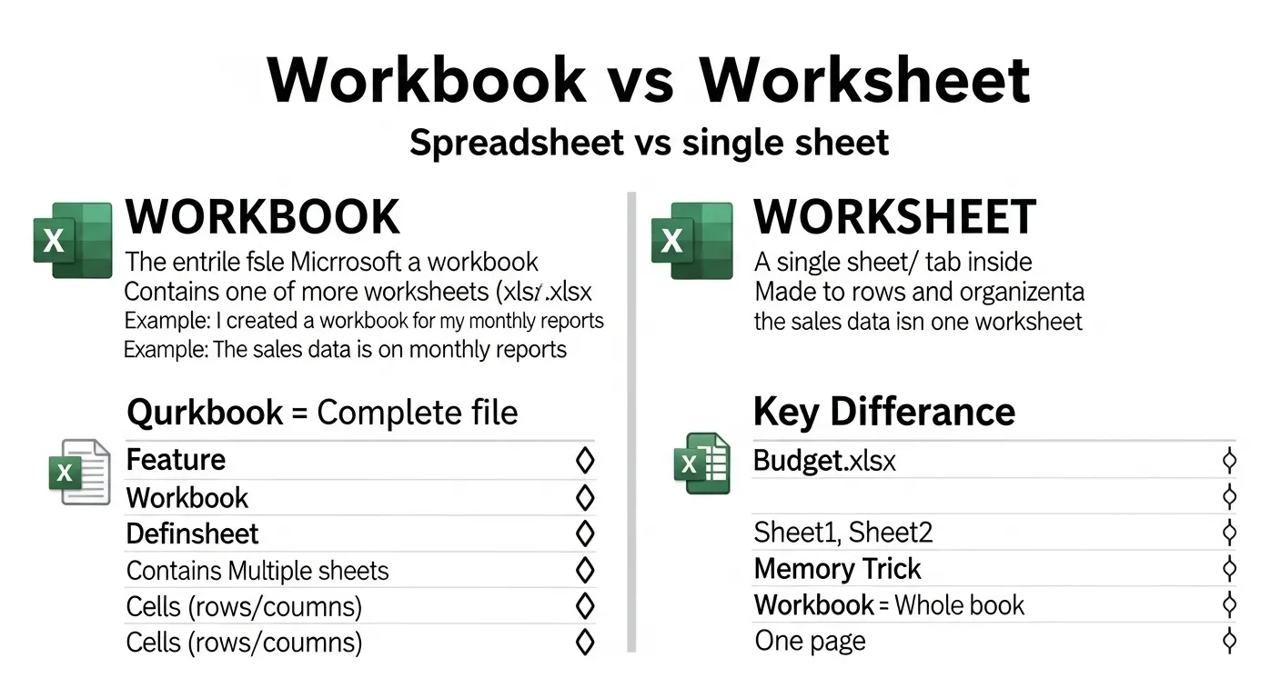 difference between workbook and worksheet