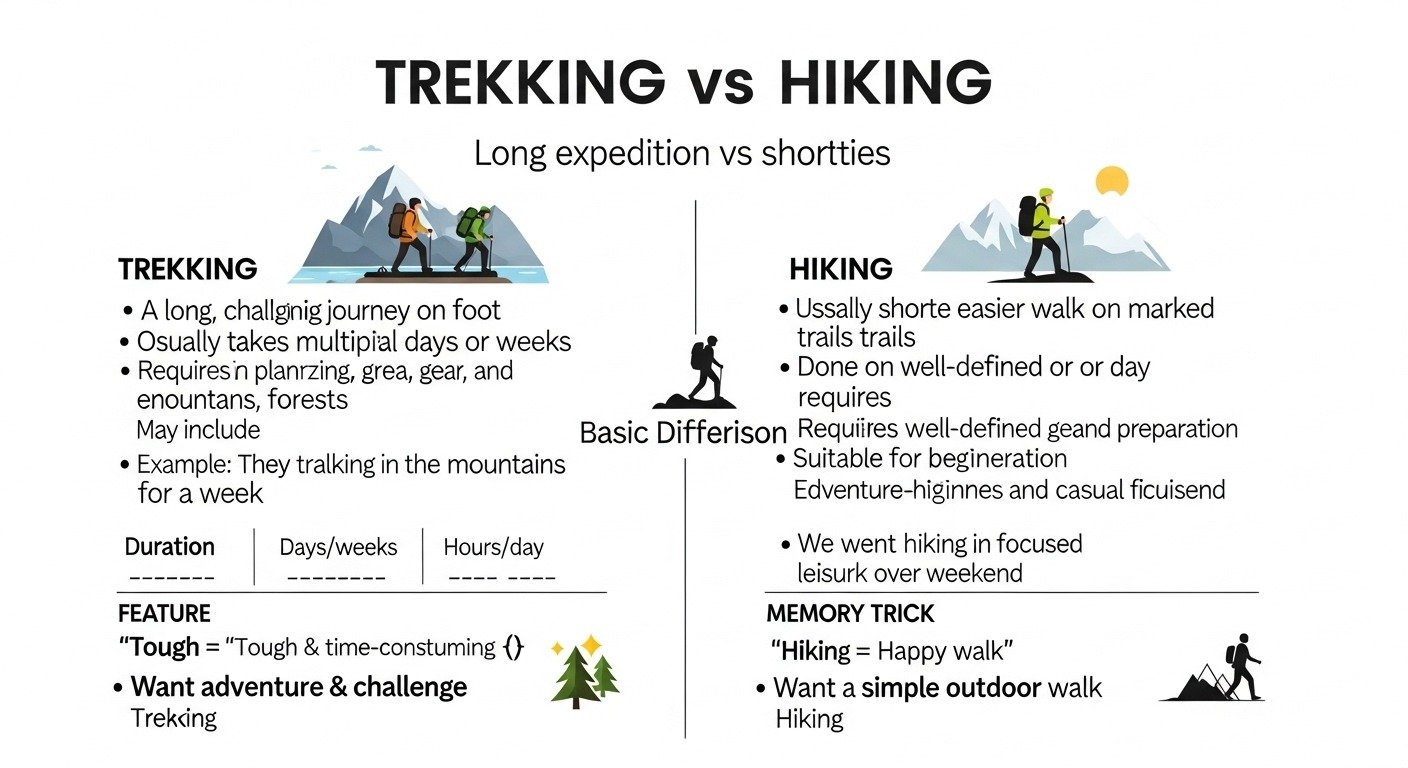 difference between trekking and hiking