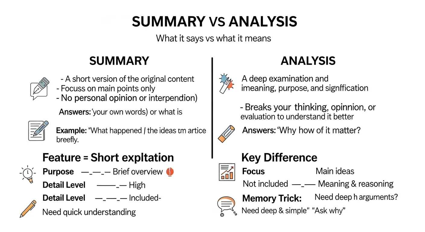 difference between summary and analysis