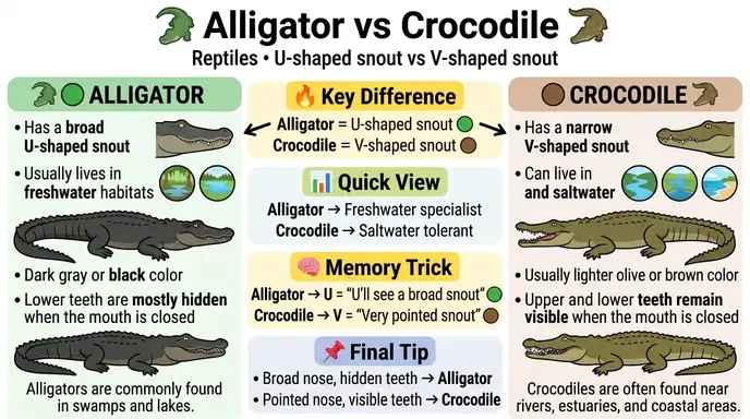 difference between alligator and crocodile