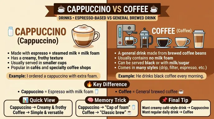 difference between cappuccino and coffee