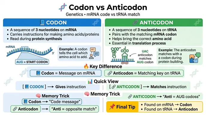 difference between codon and anticodon