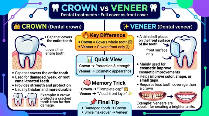 difference between crown and veneer