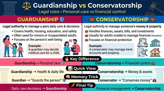 difference between guardianship and conservatorship