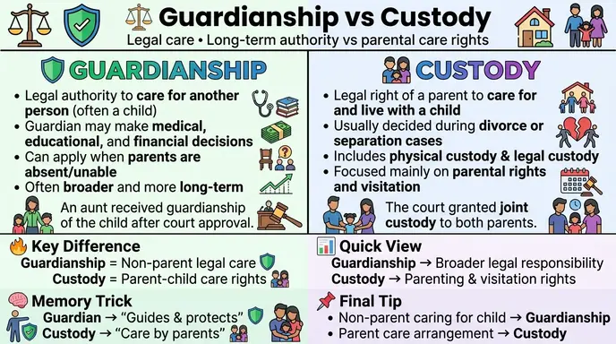 difference between guardianship and custody