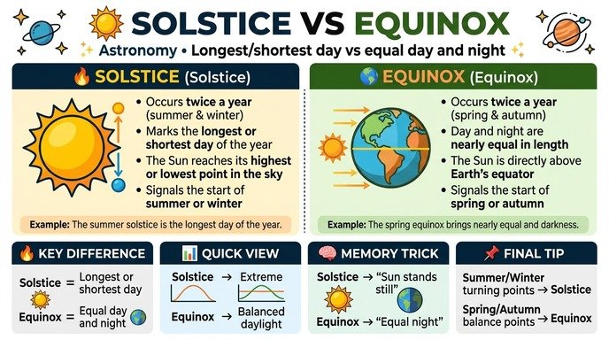 difference between solstice and equinox