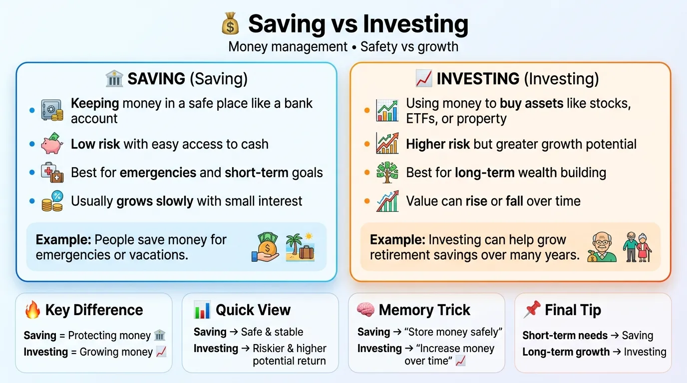 difference between saving and investing