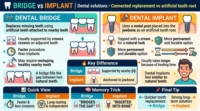 difference between bridge and implant