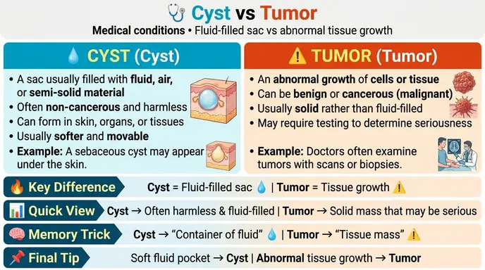 difference between cyst and tumor