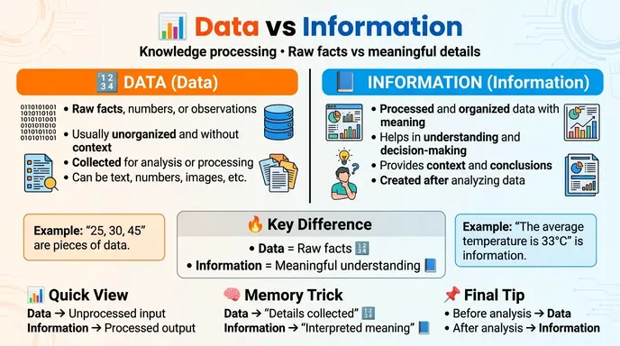 difference between data and information