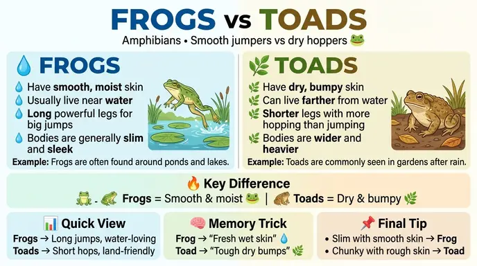 difference between frogs and toads