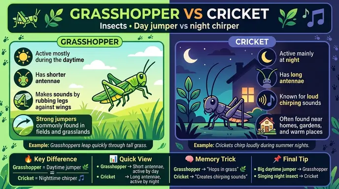 difference between grasshopper and cricket