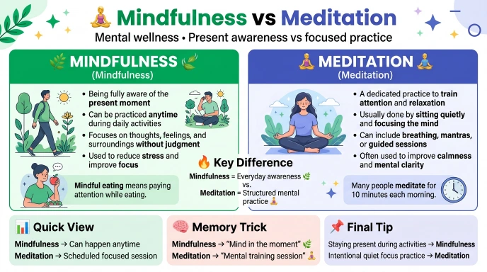 difference between mindfulness and meditation