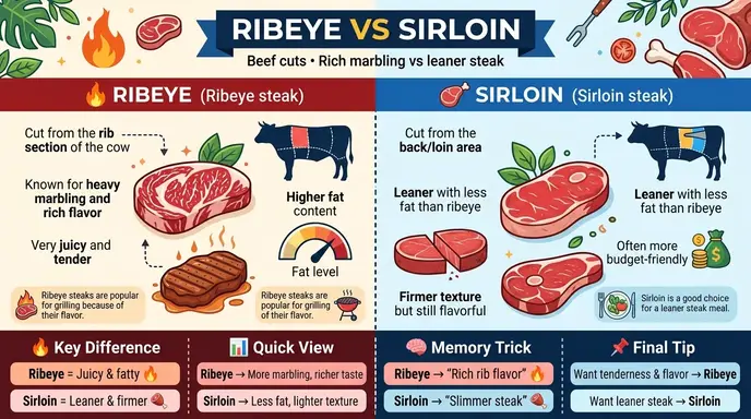 difference between ribeye and sirloin